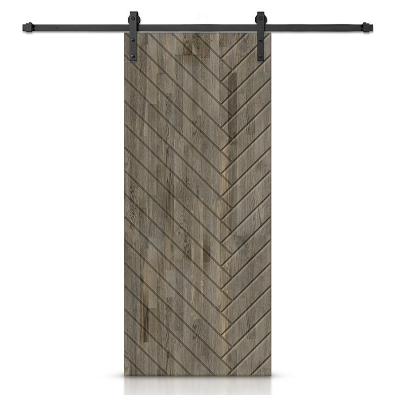 Porte de grange en bois massif lambrissé et métal, H 80 po x l 24 po, Gris patiné