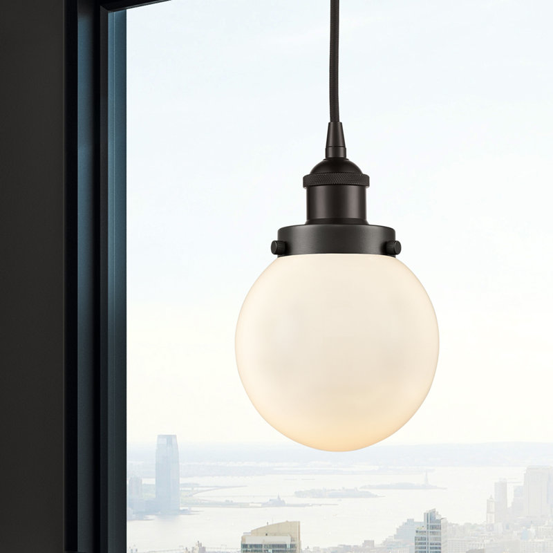 Luminaire suspendu simple à 1 lumière Frederick, Blanc, H 9,5 po x l 6 po x P 6 po, Bronze huilé