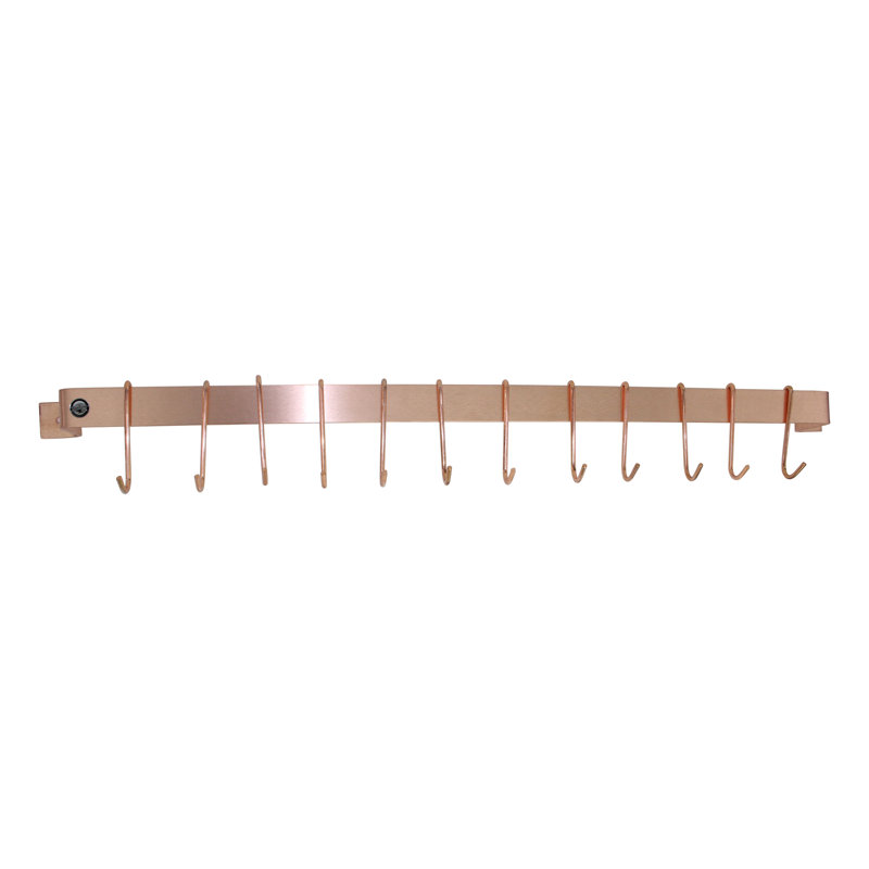 Handcrafted Easy Wall Mounted Pot Rack, 3" H x 36" W x 3" D, Hammered Steel