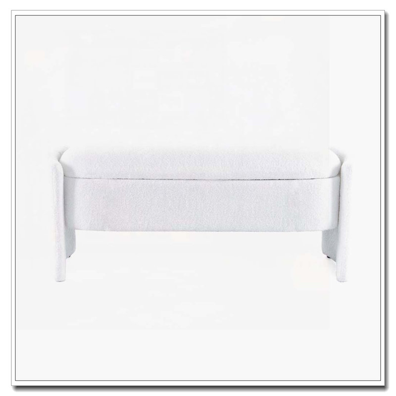 Banc de rangement rembourré Boucle, Blanc