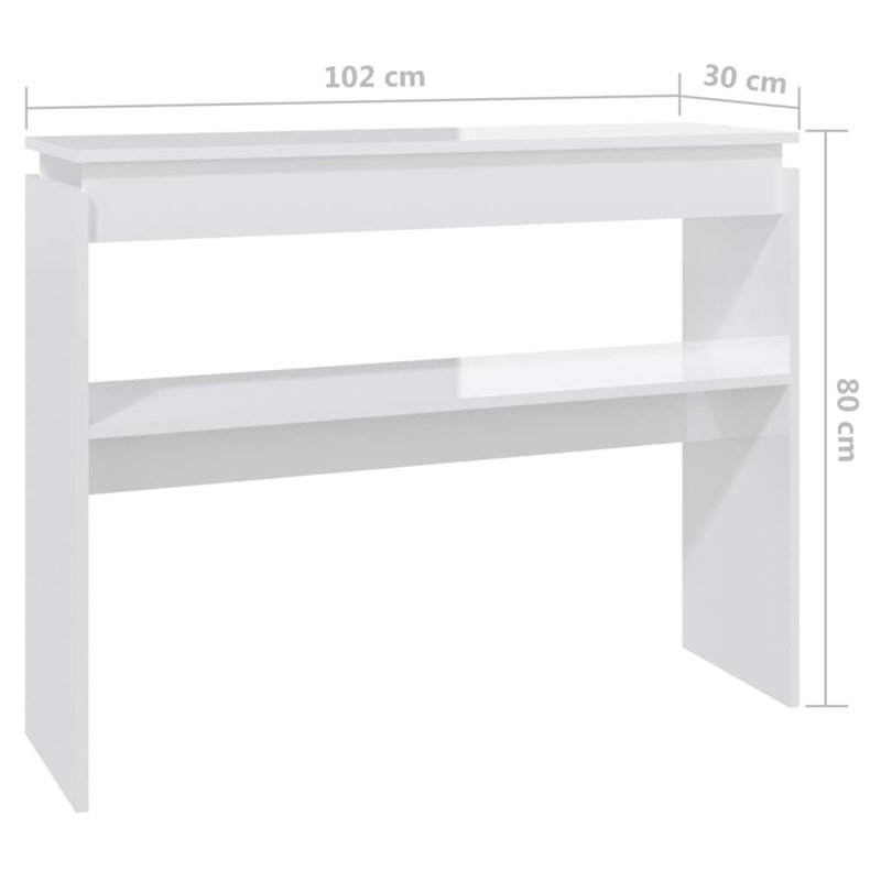 Console avec rangement compact en bois d'ingénierie, Blanc très luisant, H 31,5 po x l 40,2 po x P 11,8 po