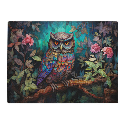 Owl Art Deco  Glass Chopping Board