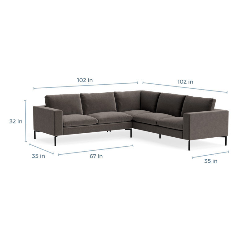 MTO - The New Standard L-Shaped Sectional - Small with Black Legs, Right, Storm Velvet