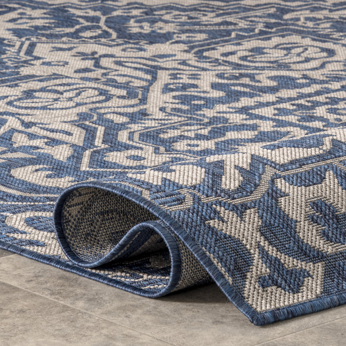 Three Posts™ Bruck Machine Woven Blue Indoor/Outdoor Rug & Reviews ...