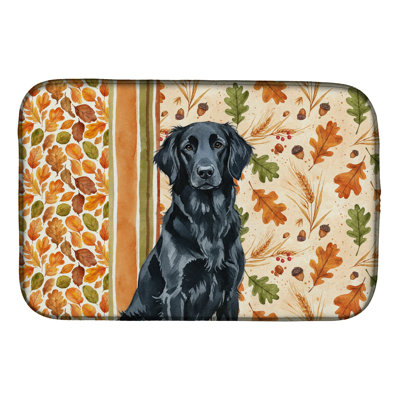 Black Flat-Coated Retriever Heirloom Fall Dish Drying Mat