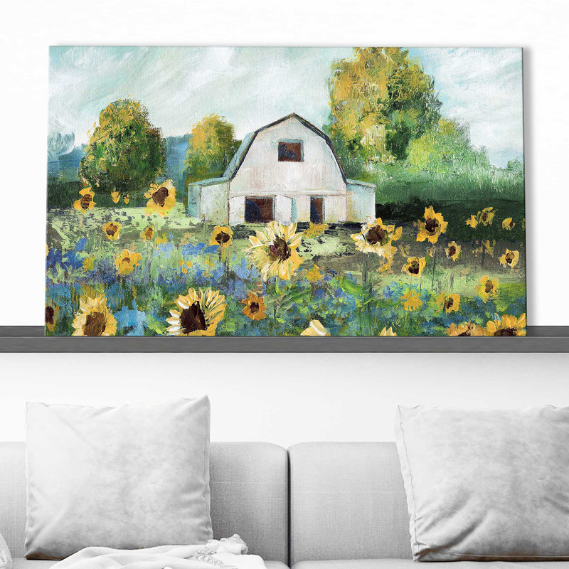 Sunflower Barn par - Peinture, Toile tendue, H 36 po x l 60 po x P 1,5 po