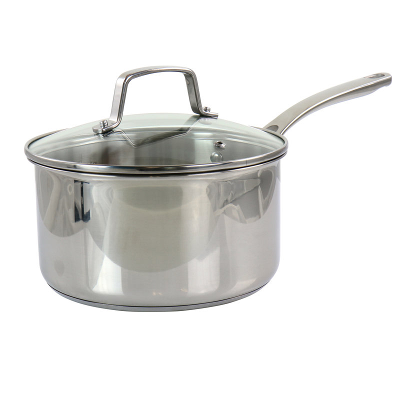 Martha Stewart 3,5 pte Casserole antiadhésive en acier inoxydable 18/8 avec couvercle, Acier inoxydable