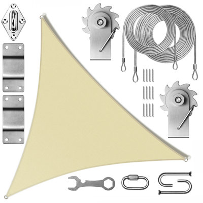 Colourtree Triangle Sun Shade Sail With Winch Installation Kit and Ropes