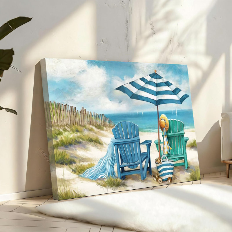 "Blue Ocean", reproduction d'art sur toile, reproduction de photo de chaise de plage, œuvre de paysage marin relaxant, support de cadre en bois massif 16 x 24