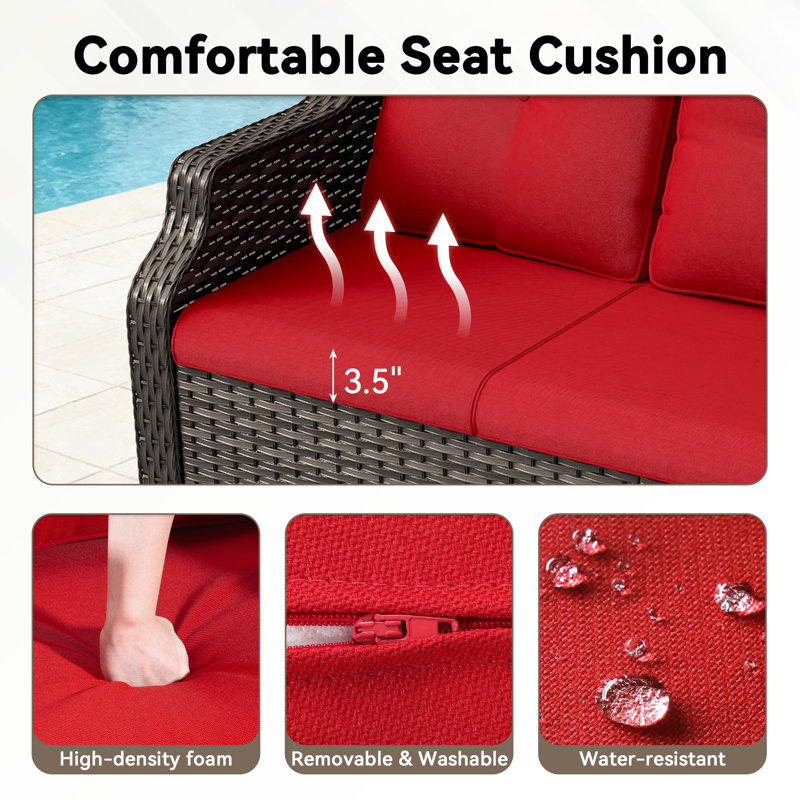Tomball 50'' Wide Straight Wicker Loveseat with Cushions, Red