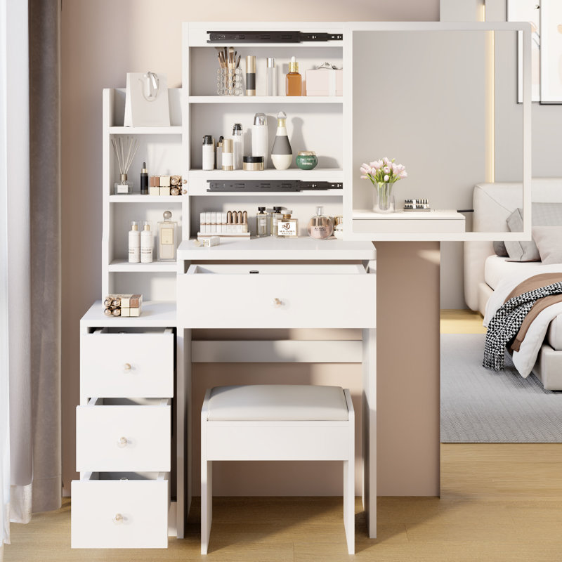 Petit meuble-lavabo moderne avec tabouret - blanc et pratique