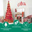 Arbre de Noël rouge 6 lumières avec 150 lumières DEL blanc chaud et ornements inclus (4 rubans, arc, fleurs, flocons de neige, pommes de pin et boules)