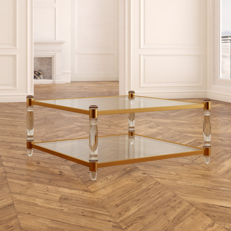 Brahm Glass Top Coffee Table, Brass