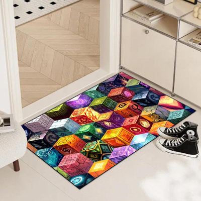 Magic Games Pixel Rug For Teen - 60"X40" Non-Slip Cube Block Mat, Kids Gaming Carpet For Bedroom, Doormat, Living Room & Playroom