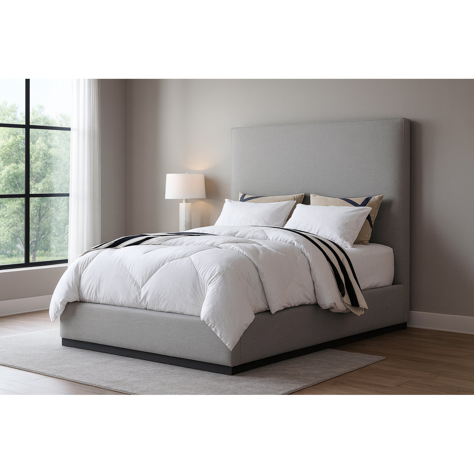 Citori Linen Upholstered Bed, Grey Linen Textured Fabric, Queen