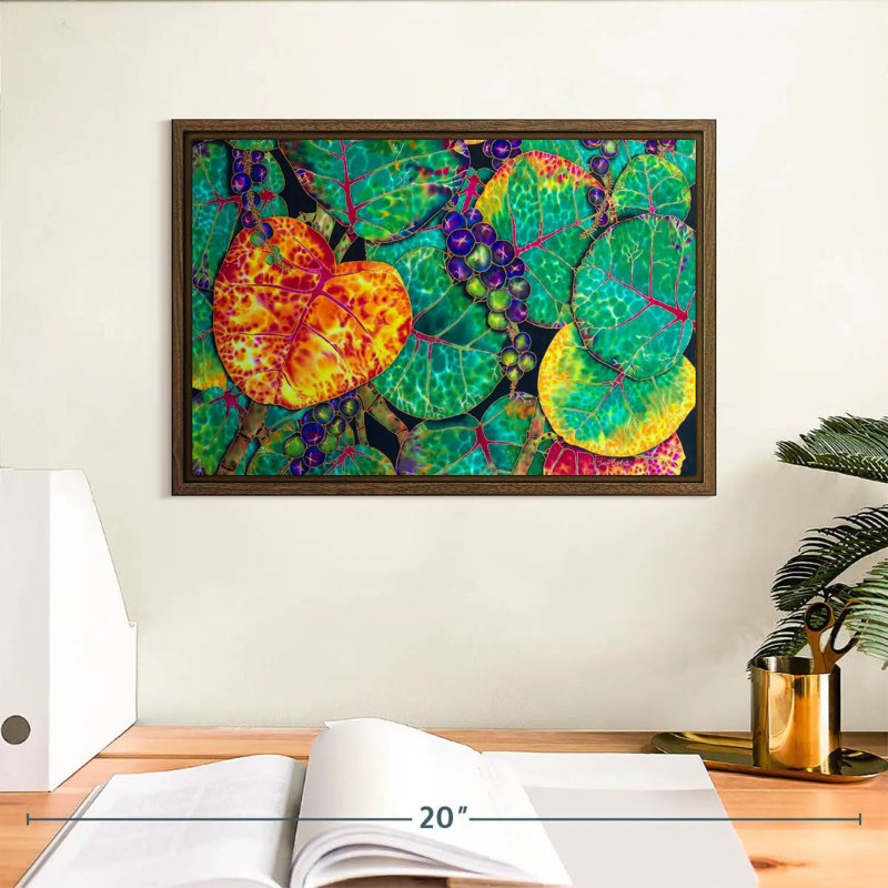 Seagrape, 13" X 9", Floating Frame Walnut