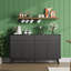 Buffet Buffet, buffet avec 2 tiroirs et 4 portes en rotin, buffet en rotin avec tablettes réglables