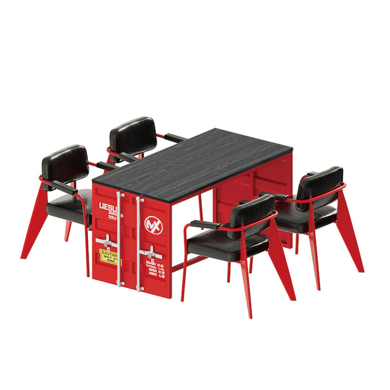 Katsuyama 4 - Person Solid Wood Top Trestle Dining Set, Red, Red/Black