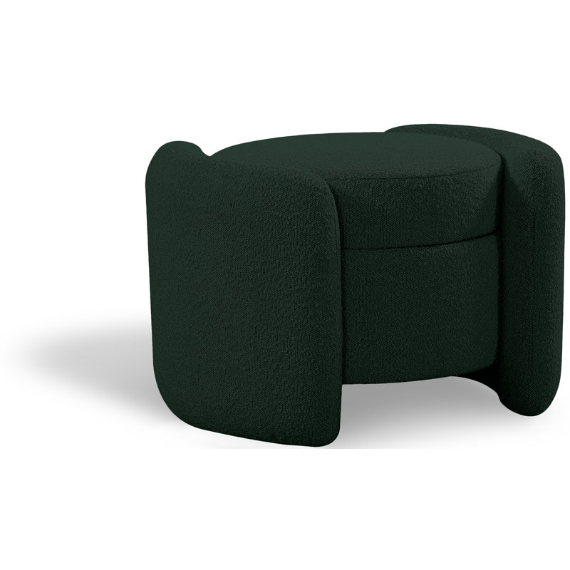 Horizon 29'' Wide Round Storage Ottoman with Storage, Green Boucle Fabric