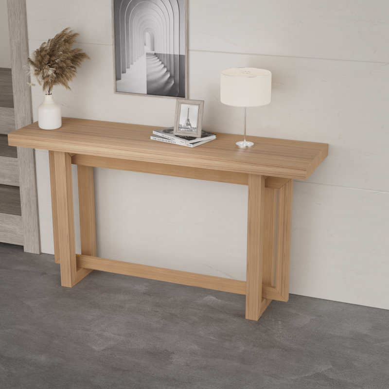 Console d'entrée en panneau de fibres à densité moyenne 59,05 pouces pour couloir, derrière le canapé, salon, vestibule, assemblage facile, chêne