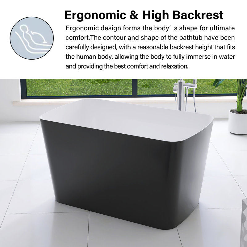47'' Acrylic Freestanding Soaking Bathtub With Seat, Gray