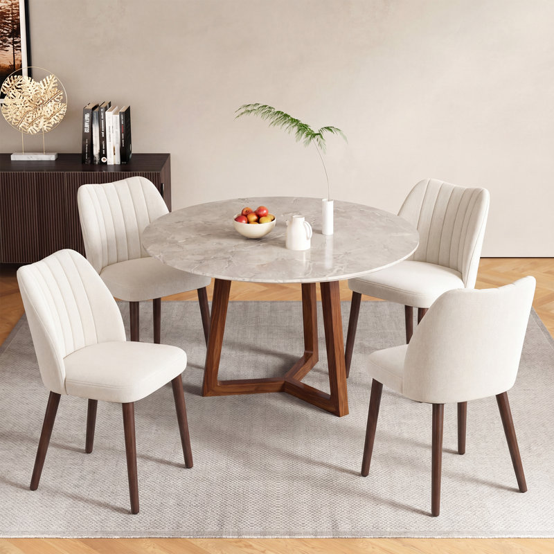 Chaise d'appoint de salle à manger rembourrée moderne avec pieds en bois , 4, Beige
