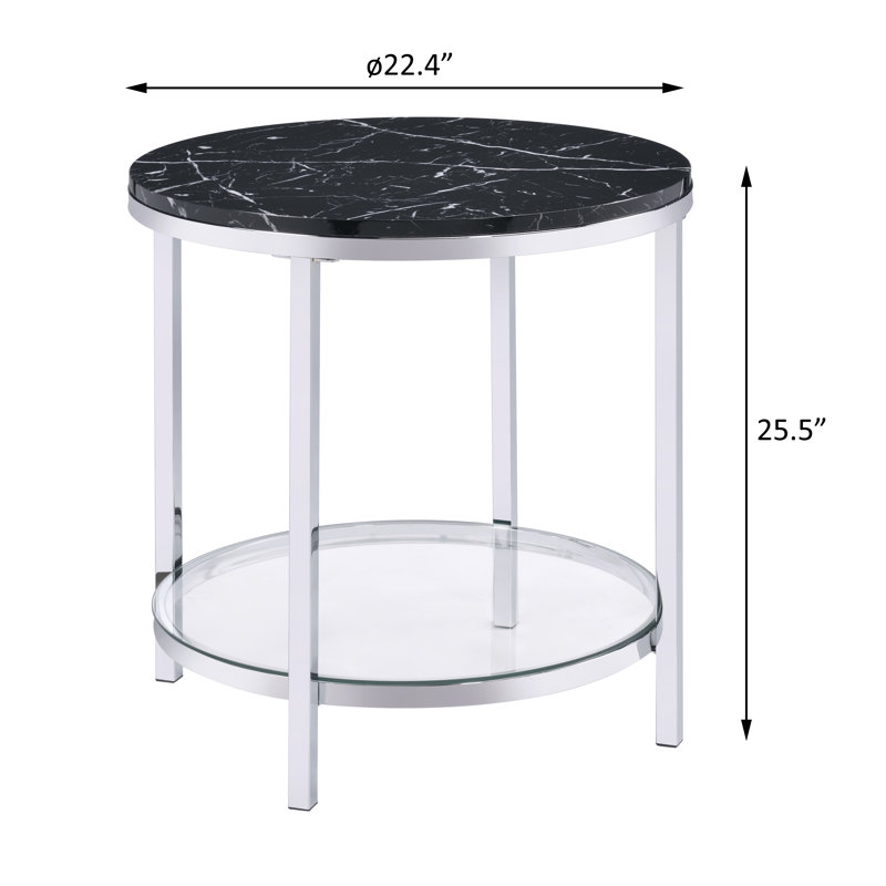Damain Round End Table with Storage in Black and Chrome