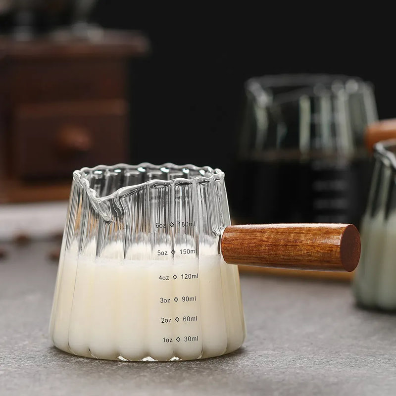 1 petite tasse à café de 180 ml, tasse à lait en verre, tasse à café italienne avec poignée en bois, tasse à mesurer le café