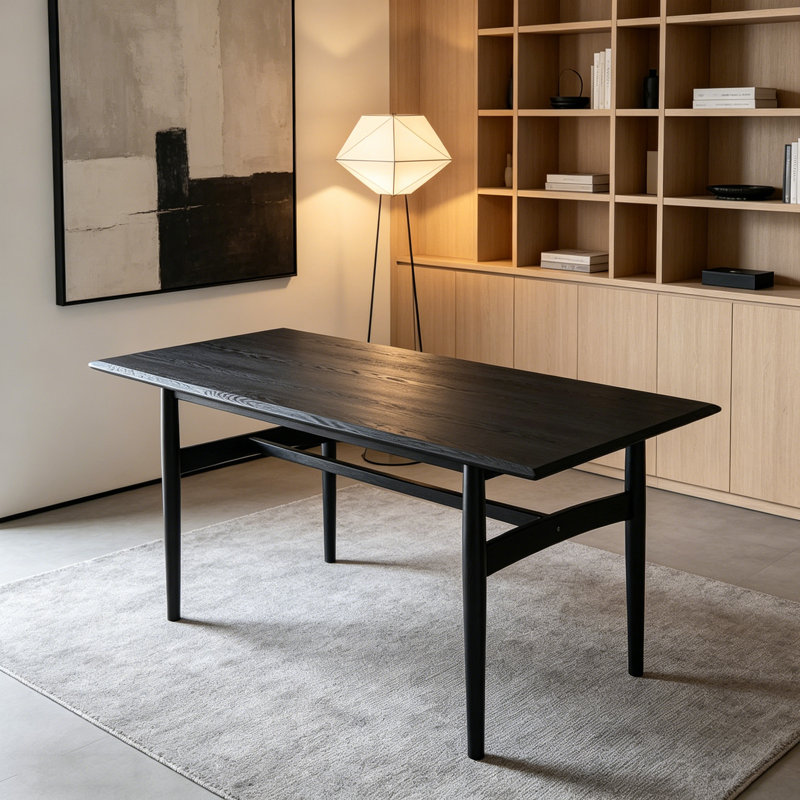 Bureau noir minimaliste et durable en bois de frêne, H 29,52 po x l 62,99 po x P 31,49 po