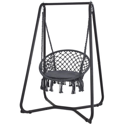 Chaise hamac avec support inclus, chaise suspendue robuste avec support, capacité de 330 lb, brevet en instance, gris