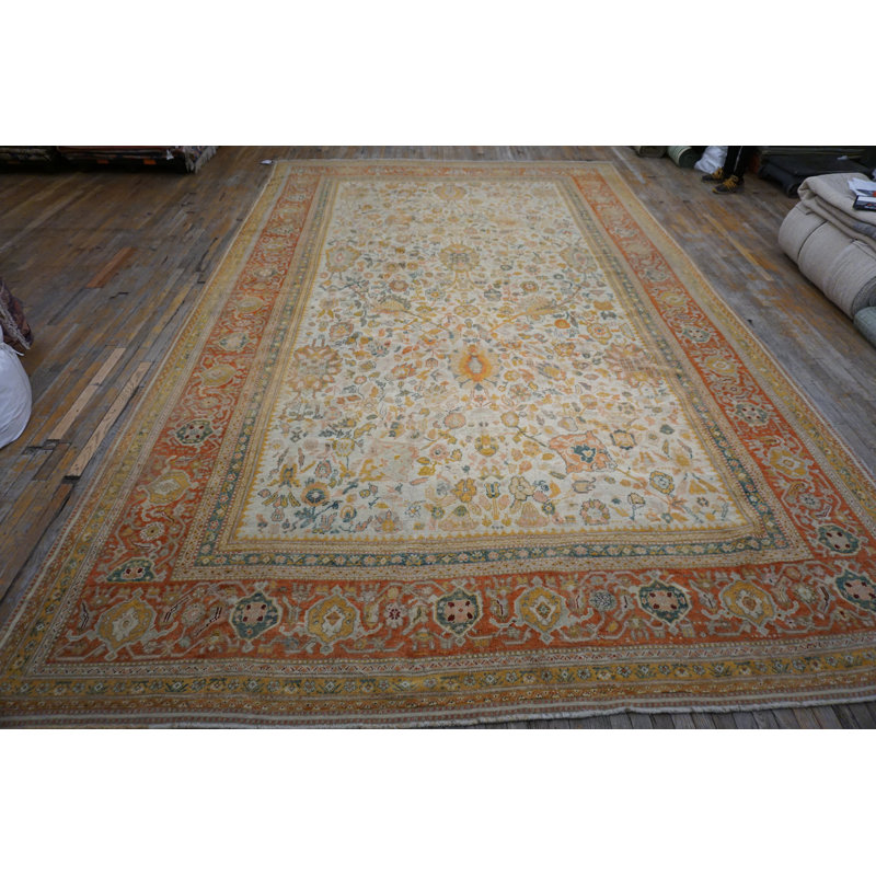 Grand tapis turc Oushak à motif floral tribal