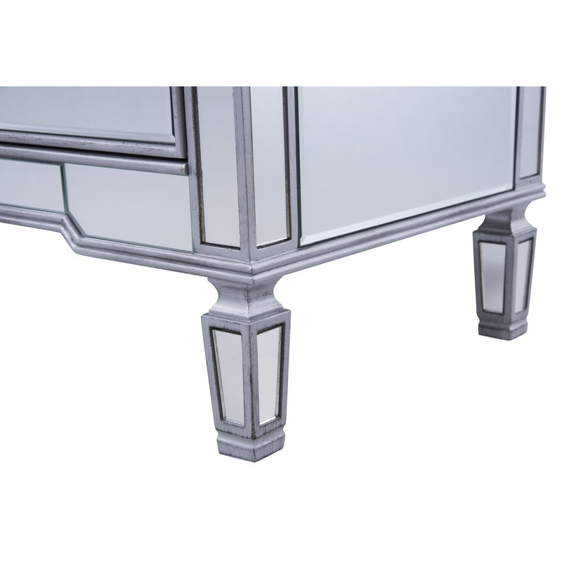 Commode double à miroir 6 tiroirs Brixton, Argent antique