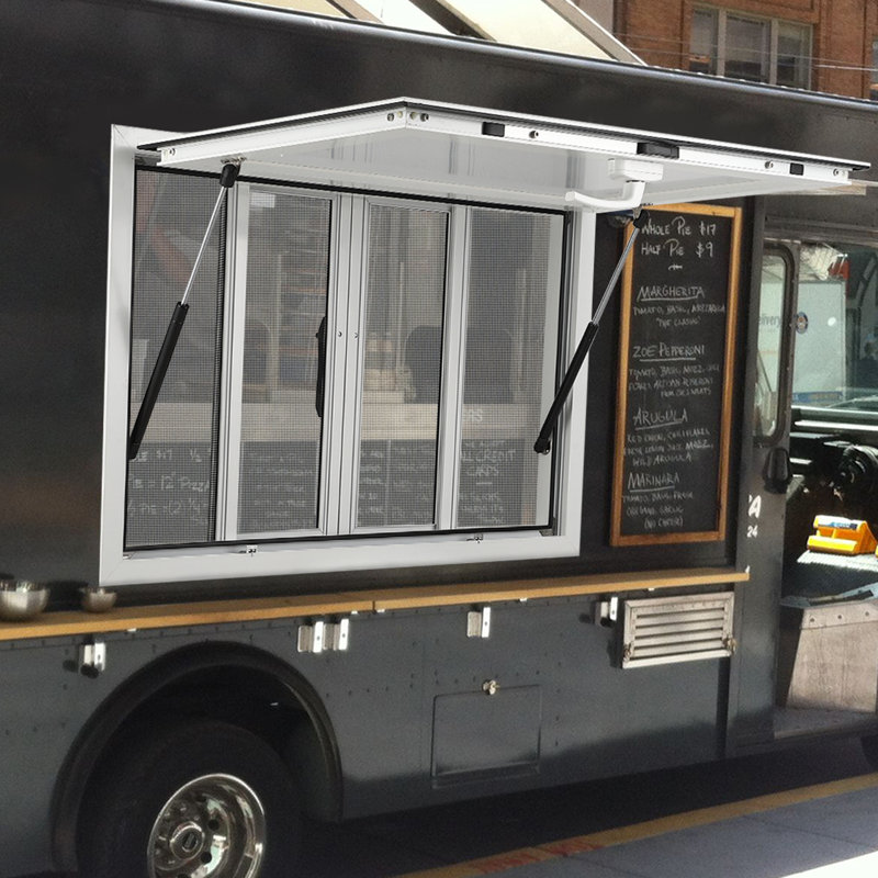 Concession Window, Aluminum Alloy Concession Serving Window With 4 Horizontal Sliding Screen Windows & Awning Door & Drag Hook, Up to 85 Degrees Stand Serving Window for Food Trucks Concession