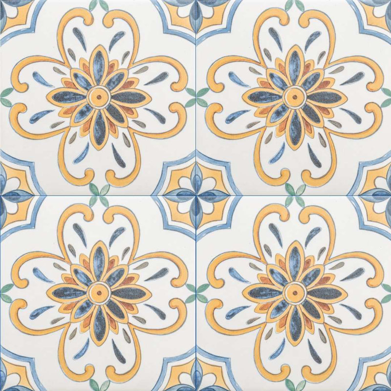 Monastery 8" x 8" Patterned Italian Porcelain Floor and Wall Tile, Vietri