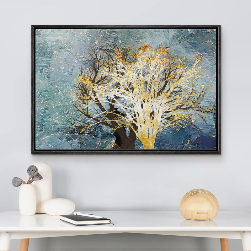 Aquarelle, pastel doré, forêt, arbre, nature sauvage, illustrations, art, décor rustique, H 24 po x l 36 po