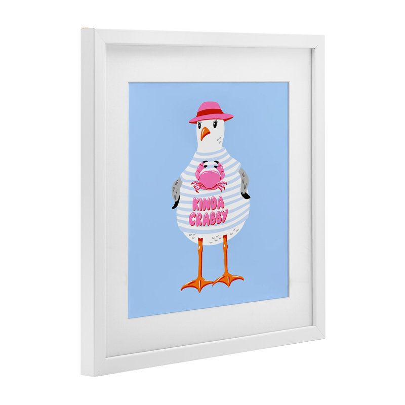 «Sassy Seagull Kinda Crabby», reproduction sous verre encadrée, design par Bex Morley Design, H 16 po x l 16 po