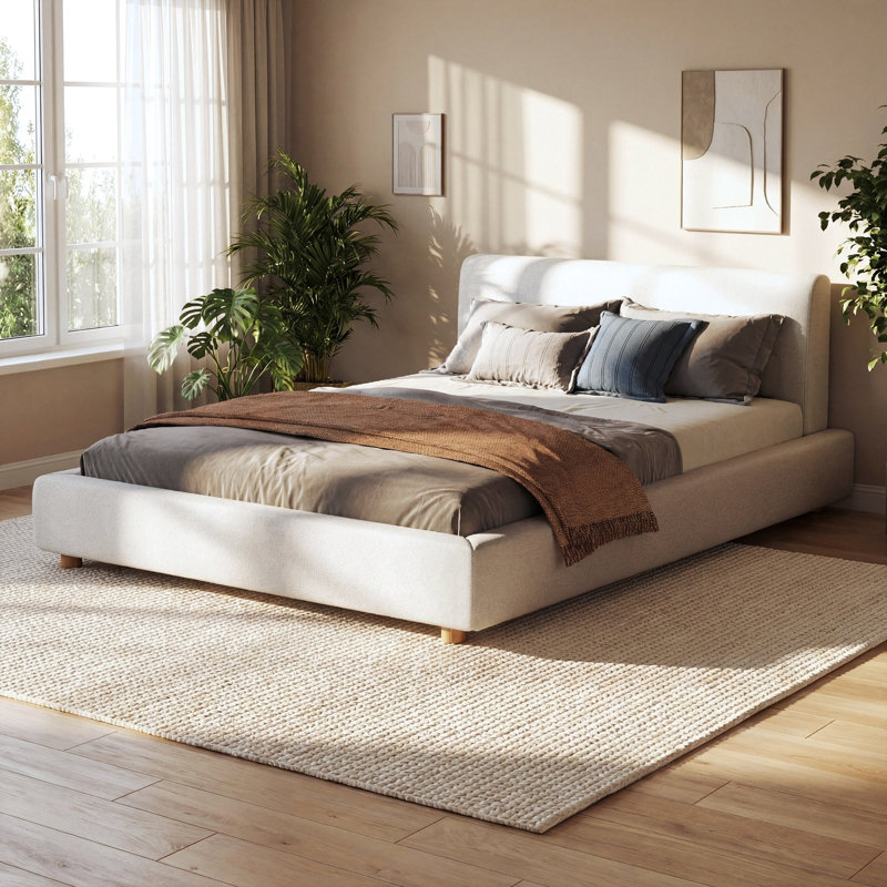 Base de lit tapissier avec tête de lit grand format Boucle, Grand lit