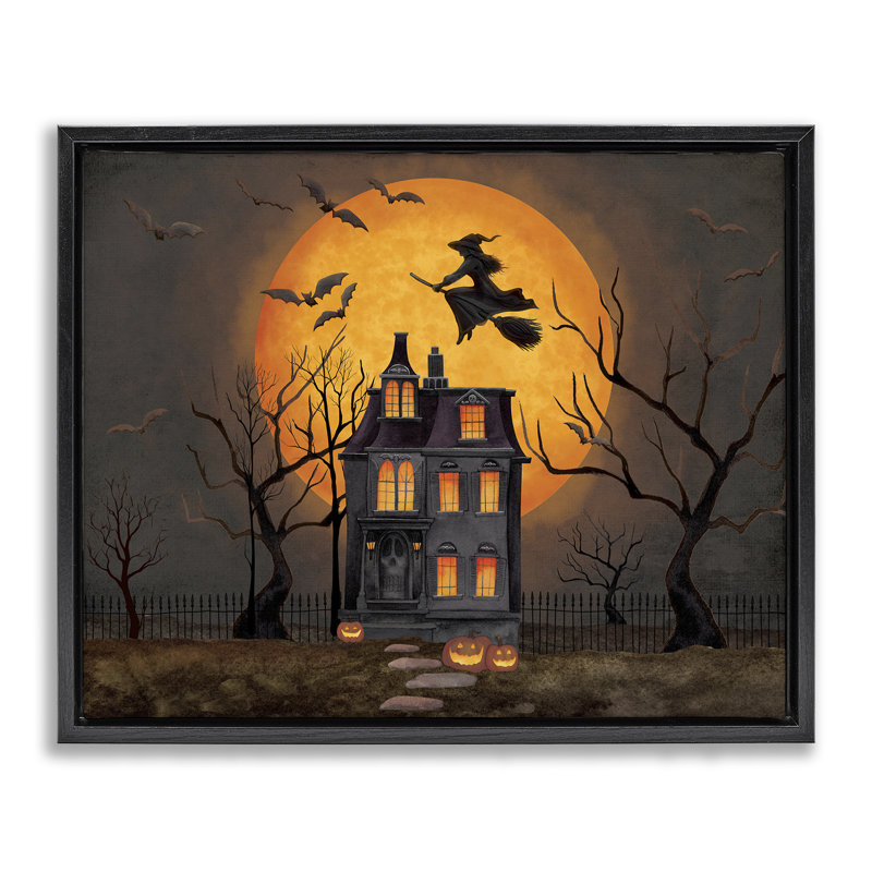 Cadre flottant Haunted Night Mansion, design par Nicole Tamarin, Cadre flottant noir de jais, H 17 po x l 21 po