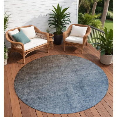 Tapis d'intérieur rond 8 pi bleu et vert rond ombré lavable antidérapant