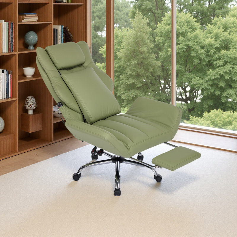 Ergonomic Cross Legged Office Chair With Footrest,leather Big And Tall Executive Chair With Wheels,reversible Armrest And Lumbar Pillow,135° Reclining Computer Wide Desk Chair For Home,office （3D Kneading Massage Head）