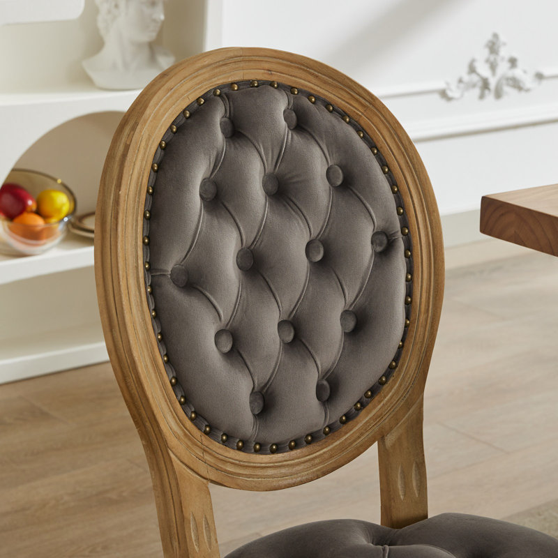 Ensemble de chaises de salle à manger rembourrées en bois massif de style français, 4, Olive