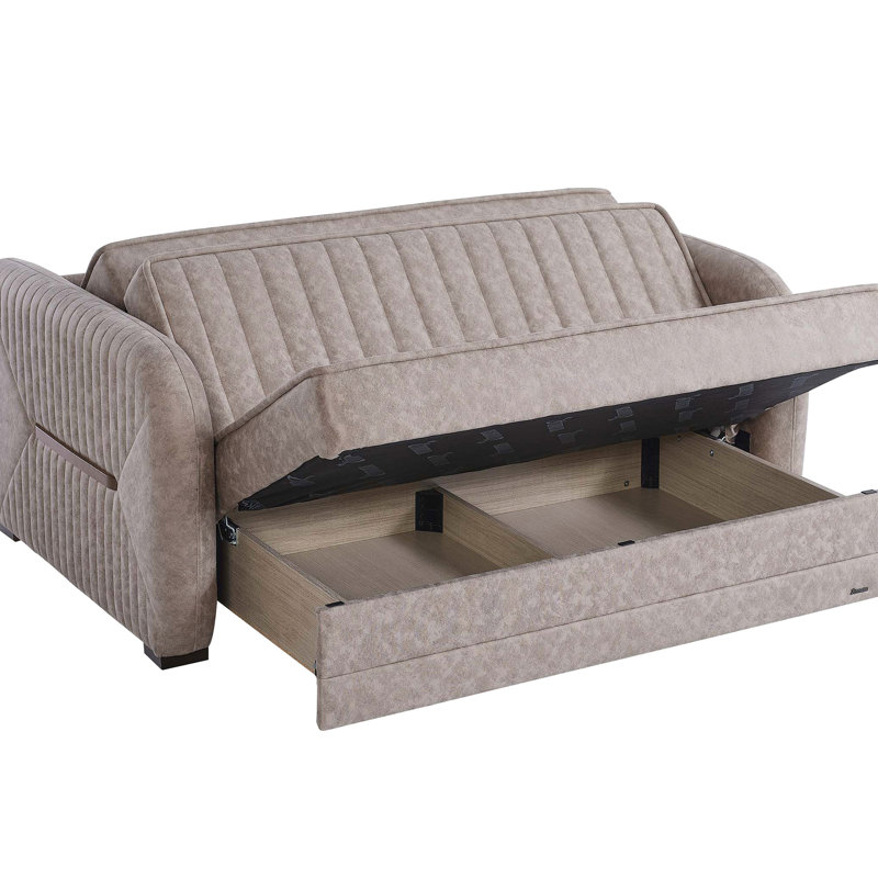Convertible avec rangement, collection beige, microsuède, option de sièges confortables pour les petits espaces, rangement de poids du produit de 179,79 lb pour le canapé-lit, revêtement en microsuède, structure solide, convient aux pièces