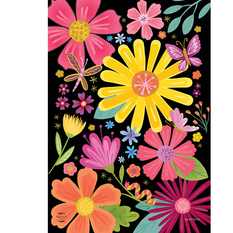 Drapeau de la maison Spring Fling, Yellow/Black/Pink Spring