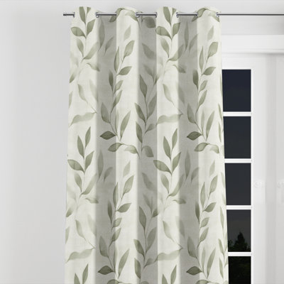 Floral Blackout Curtains - Modern Linen Sage Grommet Curtain - 1 Panel
