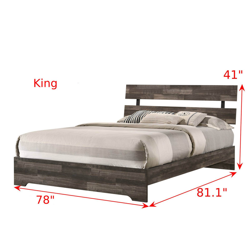 Ensemble de chambre à coucher avec lit plateforme moderne au fini brun, 3 Piece, King