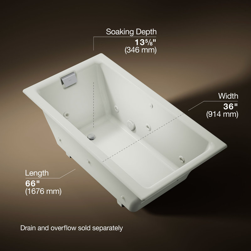 Baignoire tourbillon encastrée / encastrable 66 po x 36 po Tea-for-Two, bonde réversible, Dune