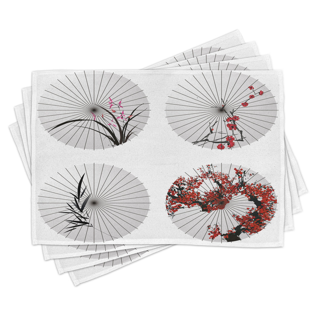 Platzdeckchen 4er Set, Floral Art on Umbrella, Rot Weiß