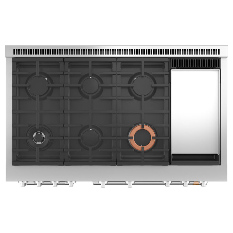 Café 48" Dual Fuel Sealed Burners Double Oven, Brushed Stainless, Matte Black