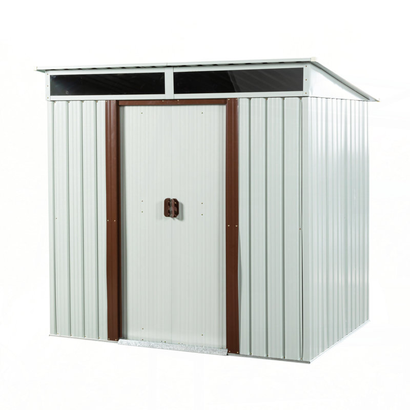 6Ft X 5Ft Outdoor Metal Storage With Transparent Plate And Foundation,Brown, Coffee, 70.84" H x 72.46" W x 54.74" D