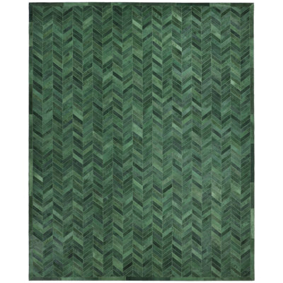 Meir Cowhide Chevron Area Rug in Green